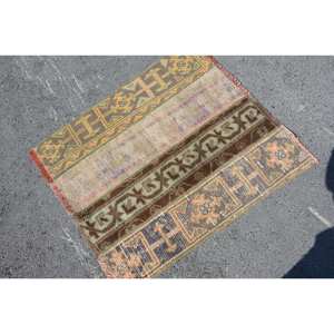 Tapis turc vintage grande surface 240x260 cm marron beige jacquard tissé laine latex rectangulaire patchwork design pour couloir - Product Image 4