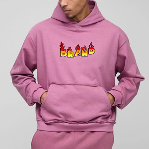 Sweat-shirt rose à capuche pour homme, coupe oversize, en polaire, style streetwear décontracté, imprimé flamme sur le devant, avec poches, idéal pour l'hiver, éco-responsable - Product Image 4
