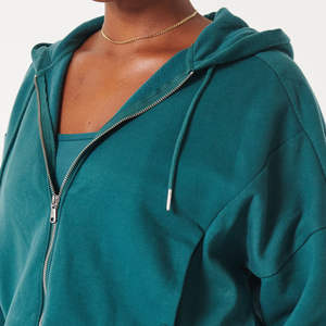 Sweat à capuche pour femme en molleton 100% coton, de haute qualité, crop top uni, broderie, logo au dos lavé, vêtement décontracté - Product Image 2