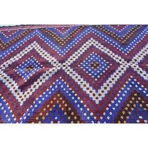 Alfombra de lana roja y negra étnica hecha a mano de 5,4x11 pies, alfombra turca para sala de estar, látex para casa con rectángulo a rayas de retazos - Product Image 5