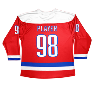 Camisetas de hockey sobre hielo sublimadas de diseño personalizado OEM con logotipos de sarga de aparejos, nombre y números de jugador Camisetas de hockey sobre hielo con cuello en V personalizadas - Product Image 6