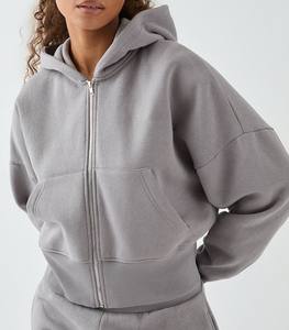 Sweat-shirt à capuche zippé court OEM, survêtement en molleton, coupe décontractée, pantalon de survêtement à jambes larges, logo personnalisé, fabrication en gros OEM ODM - Product Image 5