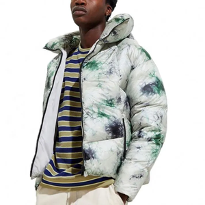 Men's Hooded Dip Dye Puffer Jacket Casual <b>Winter</b> <b>Coat</b> with Zipper Closure <b>Thick</b> Polyester Wadding Short Length - Product Image 1