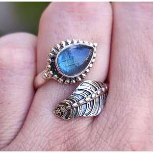 Labradorite <b>Statement</b> Pearshape <b>Ring</b> Natural Labradorite Silver Inlay <b>Ring</b> Perfect Gift Idea! - Product Image 1