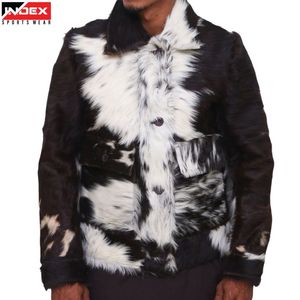 INDEX เสื้อแจ็คเก็ตขนสัตว์พิมพ์ลายวัวสีขาวดำสำหรับผู้ชาย ปกพับลง กระดุมแถวเดียว ชุดลำลองสำหรับฤดูหนาว - Product Image 1