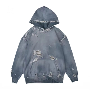 Personnalisé lourd poids coton déchirure trous hommes acide lavage pull sweat Distressed Hoodies 2025 - Product Image 3