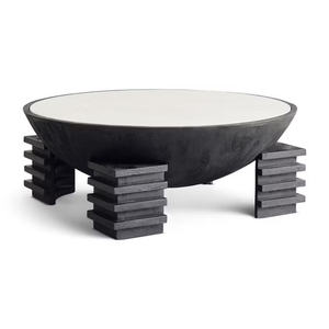 Table basse ronde en bois massif en marbre moderne et en bois de manguier ébénisé pour le mobilier de maison - Product Image 1