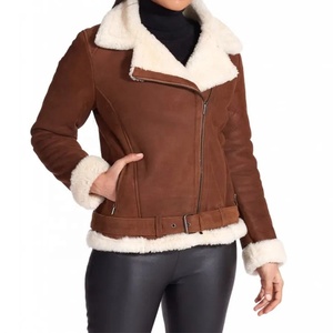 Shearling-Chaqueta de piel sintética para mujer, chaqueta de piel de oveja marrón, nuevo estilo, 2022 - Product Image 4