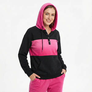 Ladies Fashion Custom Made Hoodies <b>Henley</b> Button Drawstring <b>Long</b> <b>Sleeve</b> Casual Relaxed Fit Pullover Streetwear Wholesale Hoodies - Product Image 1