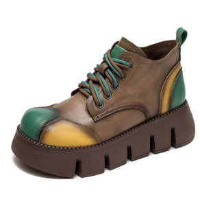 Bottes à plateforme épaisses multicolores en cuir artificiel respirant unisexe à lacets avec semelle extérieure en caoutchouc et semelle intermédiaire en EVA pour toutes les saisons - Product Image 1