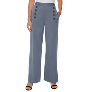 Pantaloni da donna DKNY a vita alta, a gamba larga, con bottoni frontali, stile marinario, blu, taglia 18, traspiranti, in tessuto, alla moda, con effetto stropicciato - Product Image 1