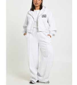 New Causal Winter 2PCS Streetwear Set Lady <b>Modest</b> Style Zipper Hoodie& Straight Pants Workout Cotton Clothing Warm Up Sweatsuit - Product Image 5