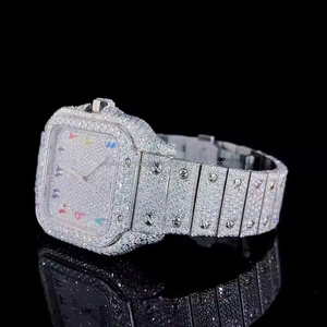 Montre en diamant Moissanite de qualité supérieure pour hommes Montre bling entièrement glacée avec bracelet en acier inoxydable et design Hip Hop de luxe - Product Image 3