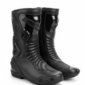 Bottes de moto en cuir confortables pour hommes, antidérapantes, légères, noires, à la cheville, sport, rue, aventure, imprimées, techniques - Product Image 1