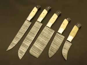 Ensemble de 5 couteaux de cuisine en acier inoxydable avec manches en os ambidextres, finition mate, longueur de lame de 6 à 7,9 pouces, écologiques - Product Image 2