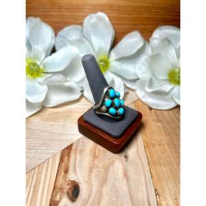 Emer Thompson Kingman Turquoise Sterling <b>Silver</b> <b>Boho</b> <b>Ring</b> Size 11.75 Smooth Cluster Marquise Shape Bezel Setting Everyday Wear - Product Image 2
