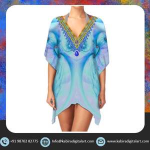 Robe caftan courte coupe ample confortable pour femme fabriquée avec un tissu doux et léger parfait pour l'été et une tenue décontractée - Product Image 2