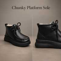 Bottes de neige noires pour hommes Varsavvas en cuir à motif litchi, chaudes, à semelle plateforme épaisse, avec doublure en laine d'agneau