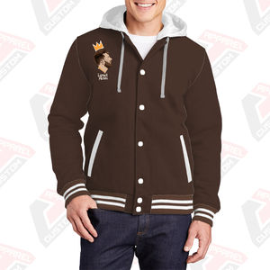 Men's Stylish Warm Varsity Jacket Hood 100% Cotton Fleece Embroidered Beaded Digital Printed Plain Dyed Winter Stonewashed - Product Image 1