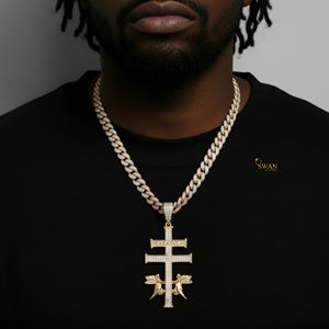 Collier pendentif croix de Caravaca en argent sterling 925 avec diamants de laboratoire glacés, bijoux religieux chrétiens hip-hop, cadeau luxueux et brillant - Product Image 3