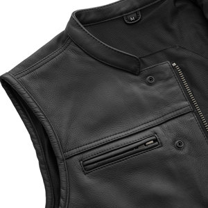 Chaleco acolchado de jinete elegante para hombre, chaleco transpirable de piel de vaca de alta calidad para otoño, chaleco para motocicleta, bolsillos con cremallera, cuello levantado a cuadros - Product Image 3