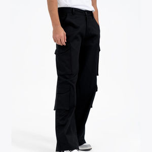Pantalones Cargo de doble bolsillo para hombre, color negro de alta calidad, ajuste holgado, cintura media, patrón recto, ligero, plano, directo, informal, venta al por mayor - Product Image 4