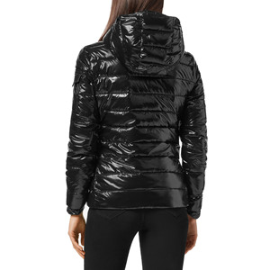 Women's <b>Black</b> Quilted Hooded Puffer <b>Jacket</b> Full Sleeve Zipper Closure Winter Wear Waterproof Breathable Women Shiny Bubble Coat - Product Image 2