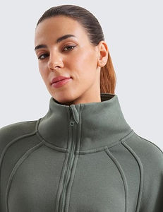 Sudadera con media cremallera y forro polar para mujer, Jersey suave, cuello embudo, manga larga con bolsillos, agujeros para el pulgar para el invierno - Product Image 5