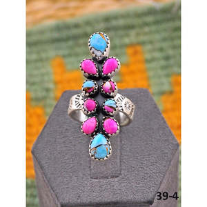 Southwest Style <b>Adjustable</b> Cotton Candy Mohave & Sterling Silver <b>Ring</b> Turquoise Inlay with Bezel Setting for Gift - Product Image 2