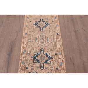 Alfombra Turca de 2.3x9.9 pies, Alfombra Floral Azul Marrón de Lana - Product Image 3