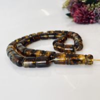 33 perles d'ambre, Tasbih vert-noir en ambre baltique naturel avec des inclusions naturelles