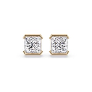 Boucles d'oreilles clous chic en diamant taille princesse semi-serties, 0,40 ct, diamant de laboratoire en platine pour mariage - Product Image 2