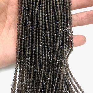 Cuentas de cuarzo ahumado de 4mm, microcuentas de cristal sueltas facetadas redondas, hebra para joyería, cuentas de piedra DIY - Product Image 2