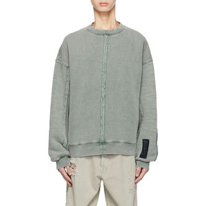 Sweat-shirt à capuche pour homme en molleton français vintage de haute qualité, à épaules tombantes, avec des franges lavées, surdimensionné, patchwork - Product Image 1