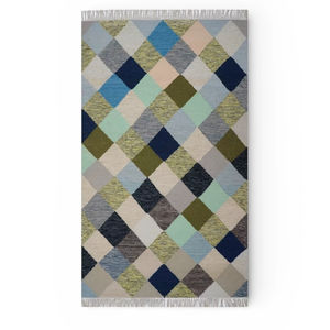 Alfombra Kilim de Lana Hecha a Mano con Patrón Abstracto, Ecológica, Apta para Mascotas, Multicolor, Tejido Plano para Sala de Estar - Product Image 1