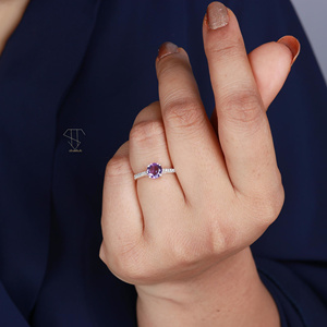 พลอยอเมทิสต์ธรรมชาติรูปไข่925แข็งเงินสเตอร์ลิงแหวนตั้งค่าแหวนเงินเครื่องประดับที่ดีแหวนสีม่วง - Product Image 5