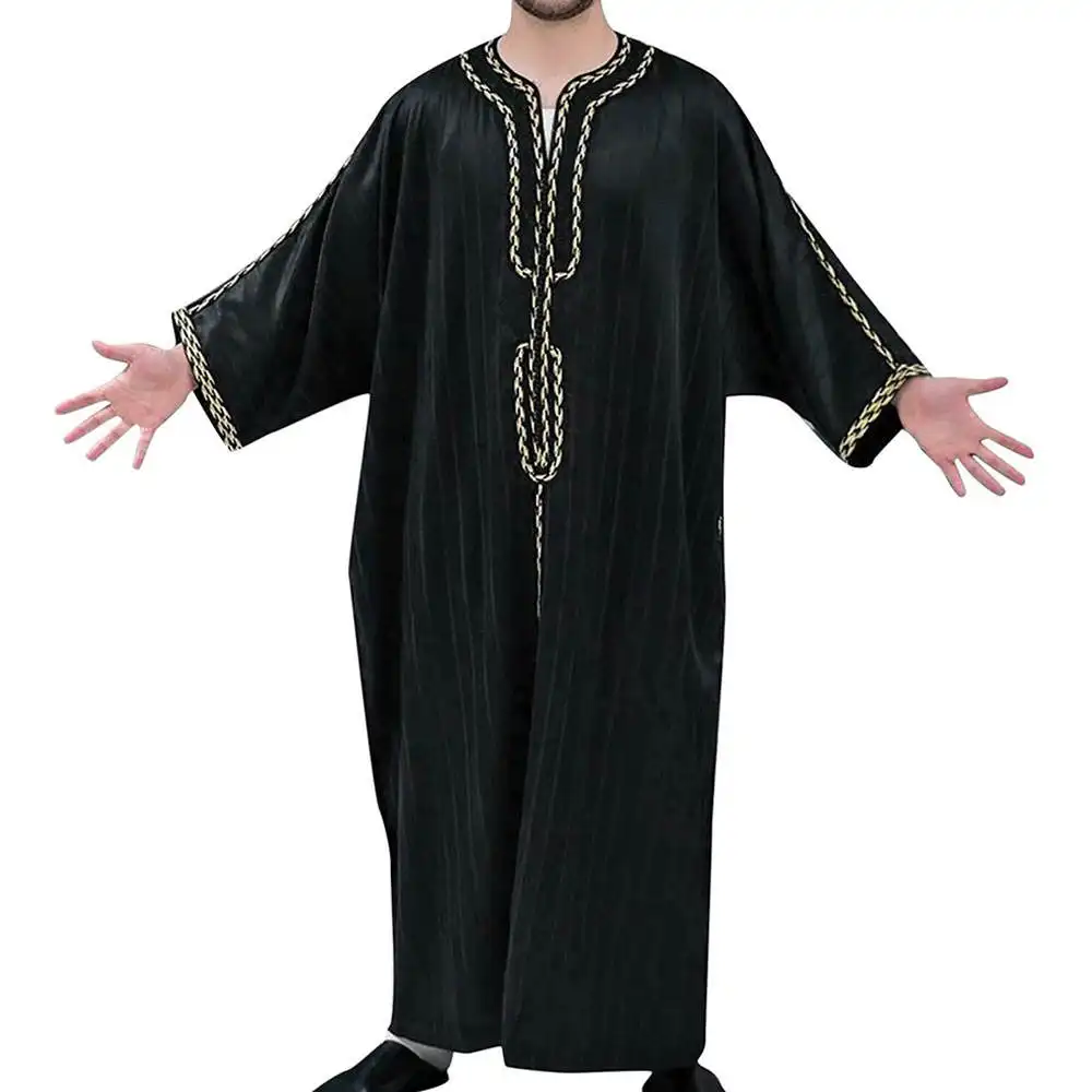 2022 Latest Flat Long Sleeve Zip Style Thobe Elegant Arab Dress Casual Muslim Man Abaya Islamic Clothing