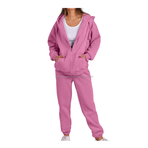 Women's Plus Size Hooded Long Sleeve Solid Color Button Sweatshirt <b>Pant</b> 2-Piece Sport Wedding Workshop <b>Suit</b> 100% Cotton Fleece - Product Image 1