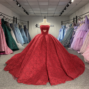 8549 Popularity Red <b>Boat</b> Neck Lace-Up Quinceanera Ball Gown Dresses With Train - Product Image 2