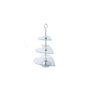 Soporte de lujo para pasteles de 3 niveles Vidrio y metal en forma de corazón para el hogar y el hotel Hermosa mesa de postres Soporte decorativo - Product Image 1
