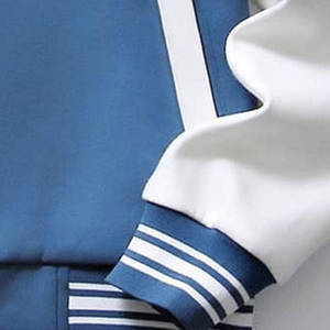 Veste d'hiver OEM à col montant classique bleu Varsity Letterman Baseball College avec bande en cuir blanc Veste chauffante pour l'hiver - Product Image 4