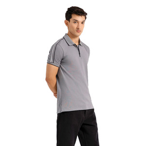 Top Qualité Hommes Gris Couleur Coton Polyester Mix Polo T Shirt Avec Fermeture Éclair Col Côtelé Et Passepoil Sur Les Épaules - Product Image 2