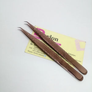 Pinzas de pestañas sostenibles de oro rosa, pinzas de extensión injertadas con logotipo personalizado de agarre de diamante de acero inoxidable, pinzas de pestañas de 45 grados - Product Image 1