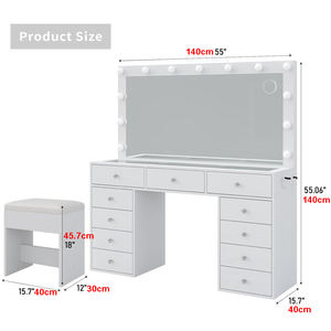 12個のLEDライト化粧台11個の引き出し付きバニティテーブルチェア付きバニティセット3個の照明ドレッシングテーブル - Product Image 3