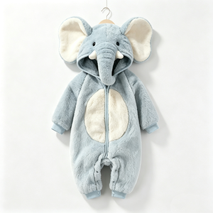 Mono de bebé personalizado con diseño de elefante azul, pelele de bebé con capucha de lana, disfraz de elefante para recién nacido. - Product Image 1