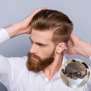 Perruque Yinshun pour hommes, style <span class=keywords><strong>pompadour</strong></span>, texture lisse, base de type Hollywood, système de remplacement capillaire, toupet pour hommes, solution pour la calvitie - Product Image 1