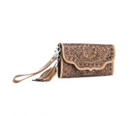 Dompet Wanita Kulit Asli India Model Barat, Laris Manis, Ukiran Tangan, Buatan Tangan, Penutup Ritsleting, Tahan Air, Perlindungan RFID