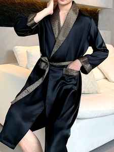 Custom Plus Size <b>Men</b> Luxury 100% <b>Silk</b> Satin Breathable Lightweight Sleepwear In Solid Color Custom Logo Loose Fit <b>Robes</b> - Product Image 2