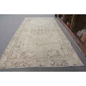 Tapis en laine turque vintage de 3.5x6,7 pieds, tissage plat design patchwork beige et marron avec support en latex pour décorations de salon - Product Image 2
