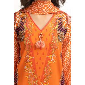 Elegante Traje de Jardín Estampado Naranja de 3 Piezas para Mujer, Largo hasta la Rodilla, con Diamantes, Tallas Grandes, para Cenas, Talla XS, OEM/ODM Disponible - Product Image 2